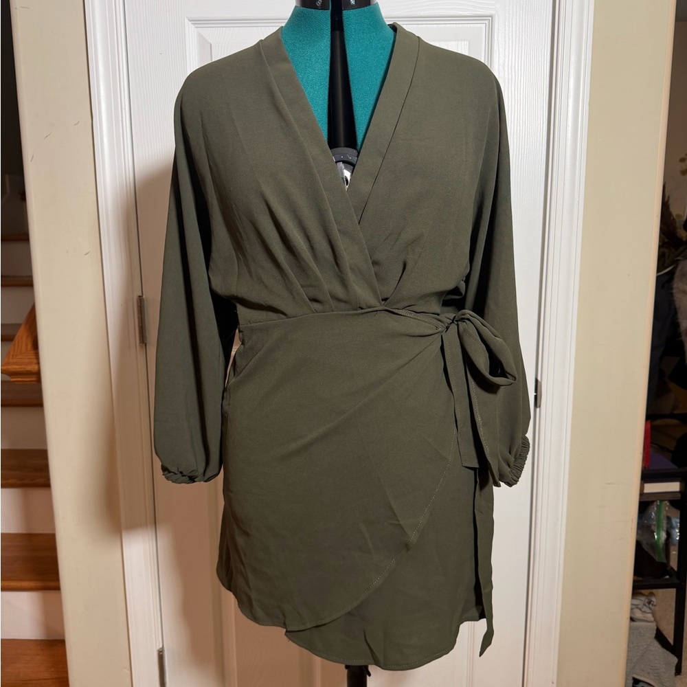 Olive Green Wrap Dress